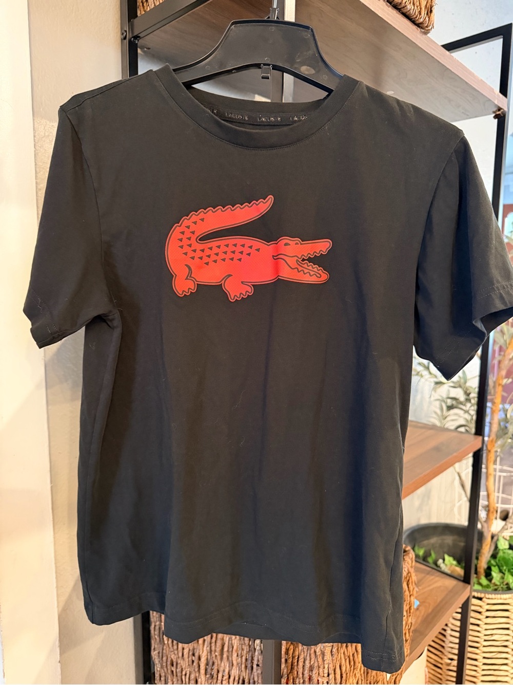 Lacoste Black Tee with Red Crocodile Graphic